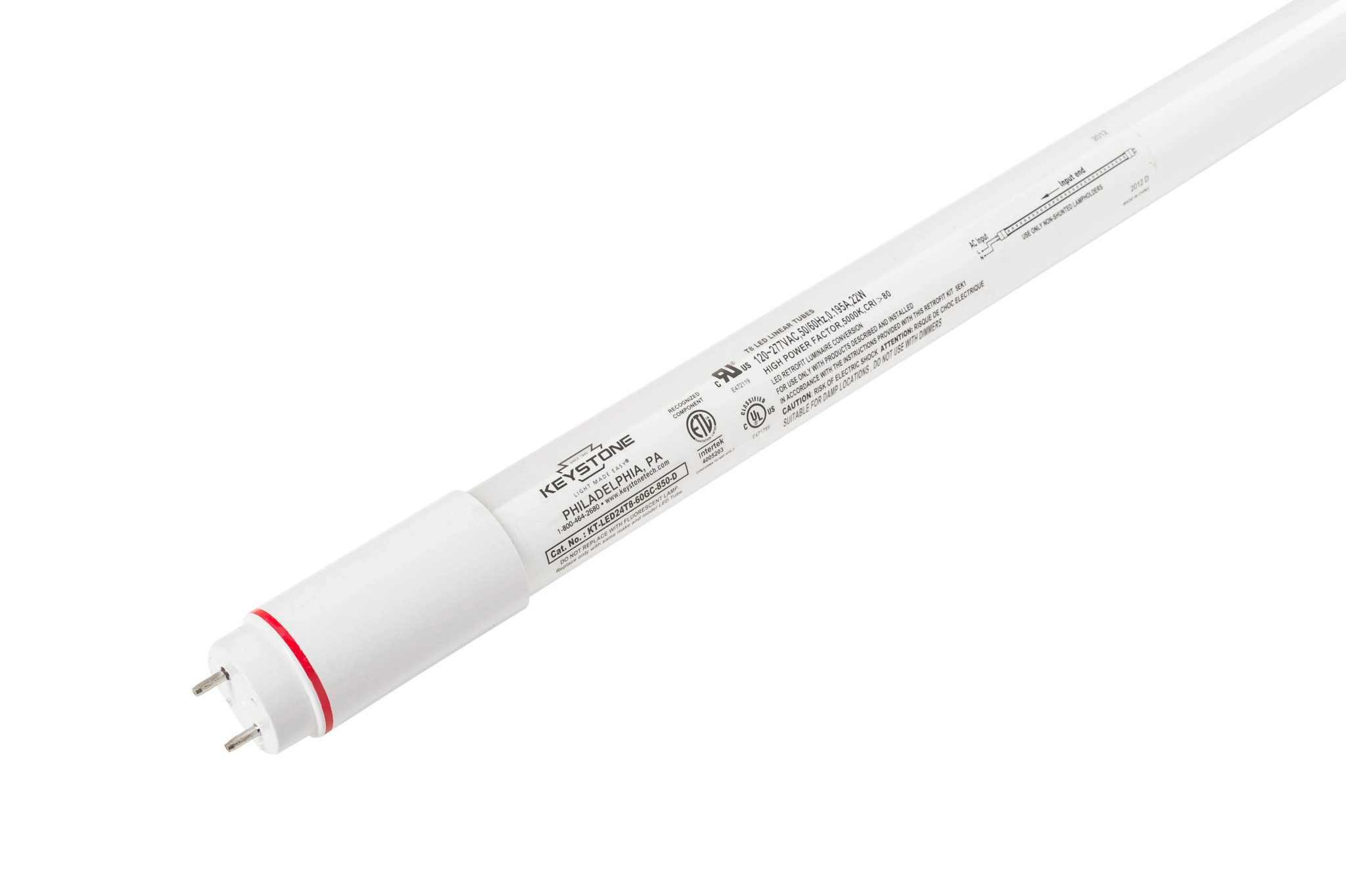 32W LED T8 Tube. 6, Shatter-Proof Coated Glass, Internal Driver, 120-277V Input, Individually Sleeved, 5000K