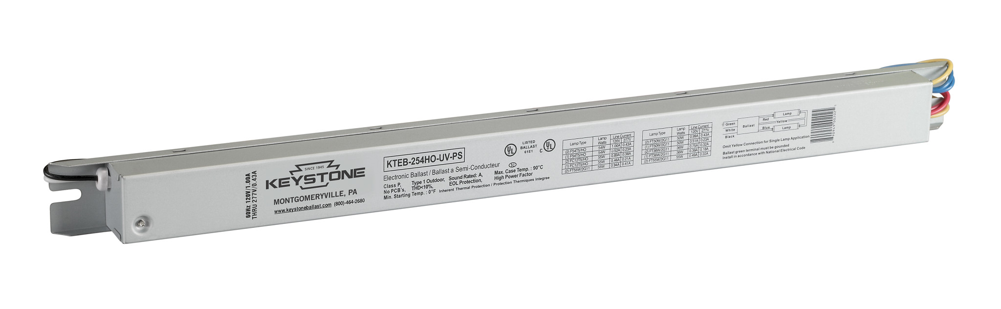 2xF54T5HO, 120-277V, Program Start, 90C Rated, with poke in connectors and lead wires poked in.